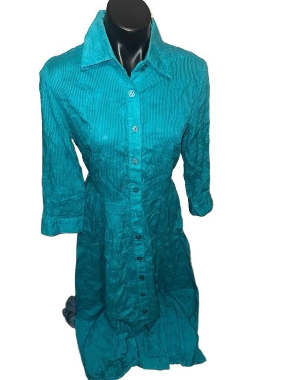 Coldwater Creek Teal Green Cotton Button Down Midi Dress Size 12